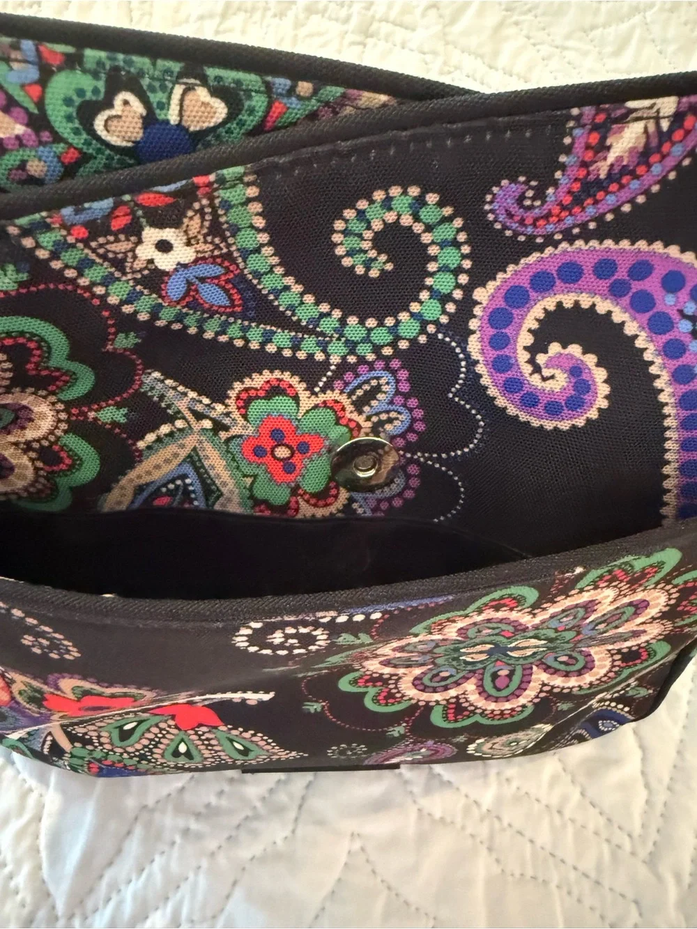 Vera Bradley Black Crossbody with Multicolor Paisley Floral Design